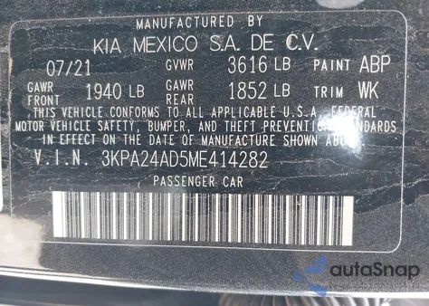 2021 Kia Rio S from USA, damaged, VIN 3KPA24AD5ME414282